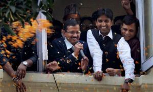 Mr Aravind Kejriwal after winning election. Photo copyright Deccan Chronicle.